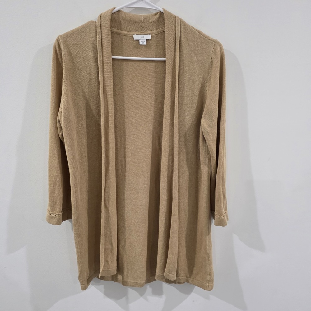 J Jill Womens Linen Cardigan Size Xs Beige Minimalist Beach Coastal Euro Summer